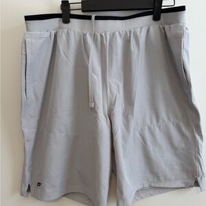 Fabletics Men's Light Gray Athletic Shorts with Black Waist Trim